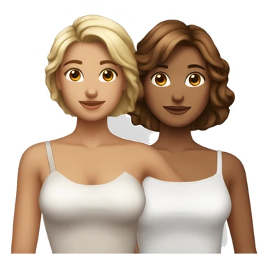 dos chicas abrazadas entre sí y con la otra mano levantada. Una chica tiene el pelo por los hombros, de color marrón y la otra chica tiene la piel blanca y el pelo castaño, liso y largo sticker