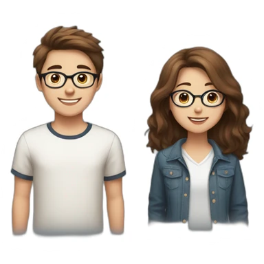 girl with half long brown hair with a boy with short brown hair and glasses with a happy samoyed sticker
