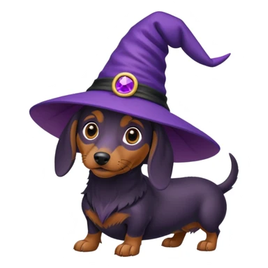 Dachshund dog wear purple wicth hat sticker