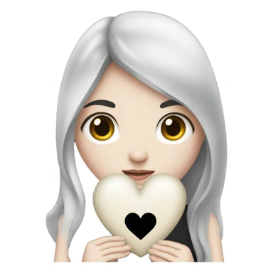 Pale girl with long black hair holding black heart in her hands  sticker
