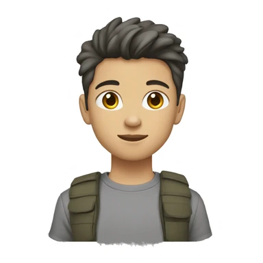 Teenager with gray sneakers, black cargo pants, gray T-shirt, medium length hairstyle, brunette color, light skin sticker