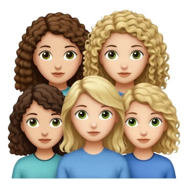 A trio of girls (one straight haired brown eyed brunette, another straight haired Blueish greenish eyed blonde and the last girl a browned eyed curly haired brunette sticker
