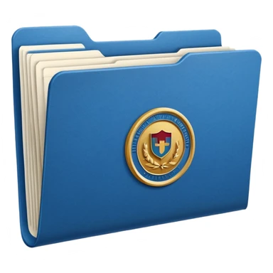 A simple emoji-style icon of a white textured paper folder, clean and formal, with sharp edges, minimal shading, and an embossed university degree/certification seal on the front, conveying academic achievement and official records. sticker