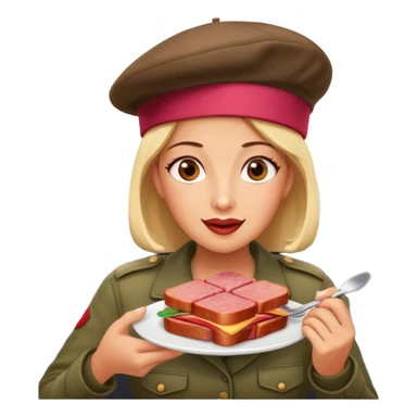  paris woman eating SPAM meat at spam cafe landscape  sticker