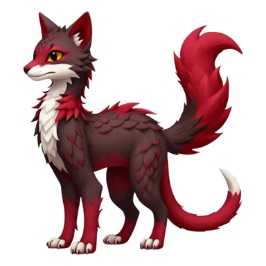 Kawaii dark-brown and crimson-red beautiful pretty elegant divine edgy fantasy feline-vernid-sergal-fursona animal creature with a tufted tail full body with intricate markings  sticker