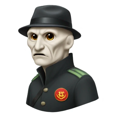 Voldemort with a Soviet Union hat biting his lip sticker