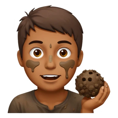 guy with brown mud on face, eating mud balls sticker