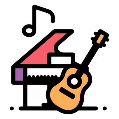 music icons with piano, guitar, and musical notes sticker