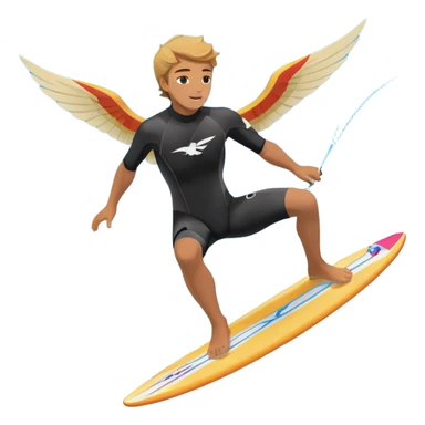 An athlete in a wetsuit riding a winged kiteboard, soaring above the waves with a powerful breeze beneath a clear blue sky. The scene captures the dynamic motion of the sport, with the ocean waves and kite gliding through the air, symbolizing freedom and adventure. sticker