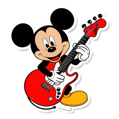 Mickey Mouse playing a fender jazz five string base ￼ sticker