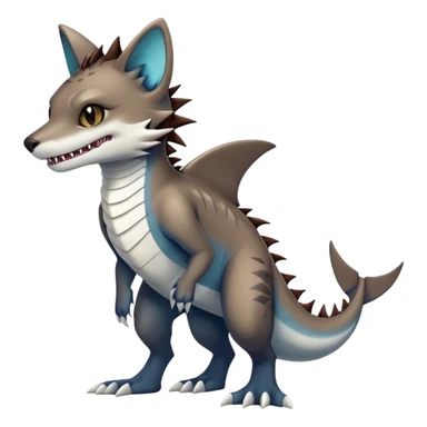 Kawaii dark edgy fantasy feline-vernid-sergal-fursona animal creature with a shark-tail with tufted ears full body with cool sharp markings  sticker