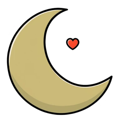 khaki crescent moon with a small heart sticker
