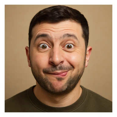 photorealistic emoji style portrait of Vladimir Zelensky with a slightly silly expression sticker