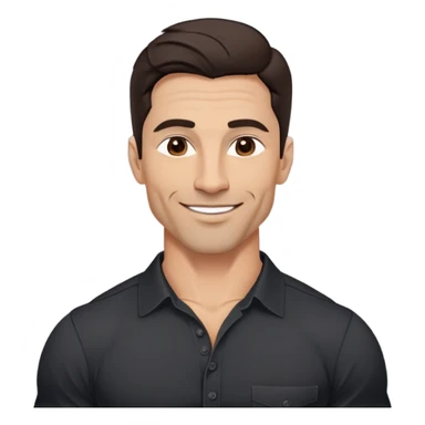 Very fit muscular 40-year-old with youthful looks, light brown skin, elongated face, strong defined jawline, charming confident smile, medium dark eyes, arched eyebrows, straight nose, buff physique, medium wavy dark hair, wearing a slightly tight black button-up shirt sticker