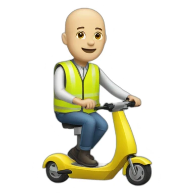 trottinette electrique bald man with yellow safety vest sticker