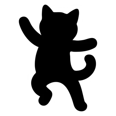 dancing cat, solid icon, black fill, no outline sticker