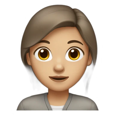 A girl with brown hair, brown eyes, and gray clothes sticker