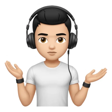 a pretty bratz fair indian boy with black hair. lean but muscled, wearing a white tshirt. headphones on sticker