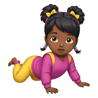 girl black twin tail baby wearing colorful clothes crawling on the floor sticker