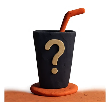 silhouette of a glass with a straw covered by a question mark, claymation style sticker
