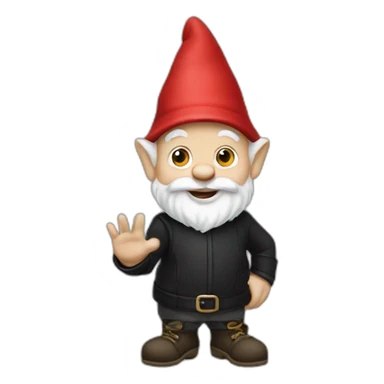 gnome waving hey in black clothing sticker