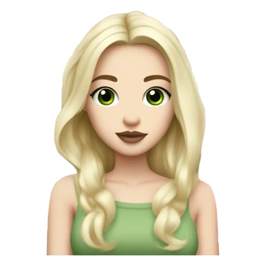 White girl with long light blonde hair and green eyes with light pink peonies in hair white skin light pink lips sticker