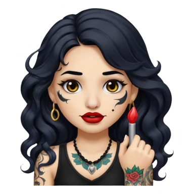 I want to create a female emoji with long black wavy hair and arm tattoo with her nose pierced and black lip stick sticker