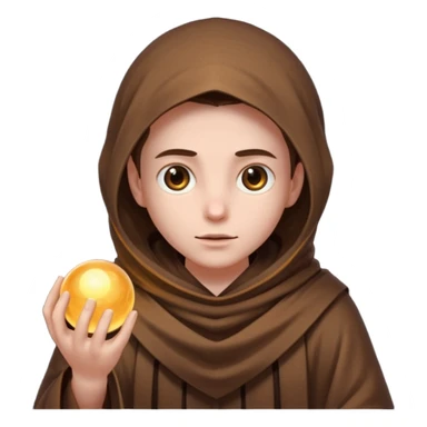 Coarse, hand-woven brown robes with deep,  shadowed cowls  with A dark, light-absorbing void within the hood where only two glowing yellow or orange eyes are visible. In AI generation, specify "glowing orb-like eyes" or "beady luminous eyes". sticker