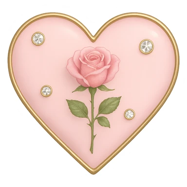 single rose pink heart, pastel pink enamel, sparkling gems, with a subtle gradient sticker