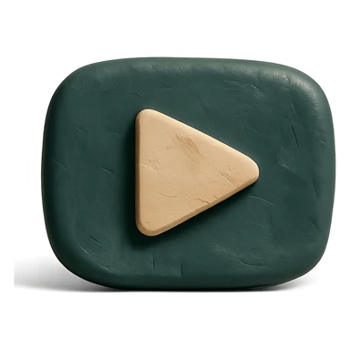 YouTube logo, natural shape: rounded rectangle with dark green fill, play triangle light beige, minimalism, plasticine style sticker
