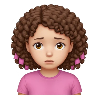Young girl with curly hair and a pink T-shirt, looking sad and discouraged sticker