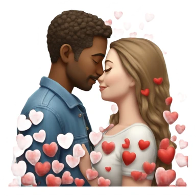 Hyper Realistic Couple kissing surrounded by red hearts and flowers  sticker