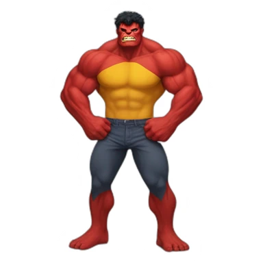 a red hulk with yellow pants sticker