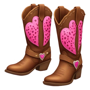 Realistic pair of isolated leather cowgirl boots with pink leopard print hearts on them. sticker