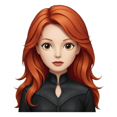 Lee Purcell with long red hair, black outfit sticker