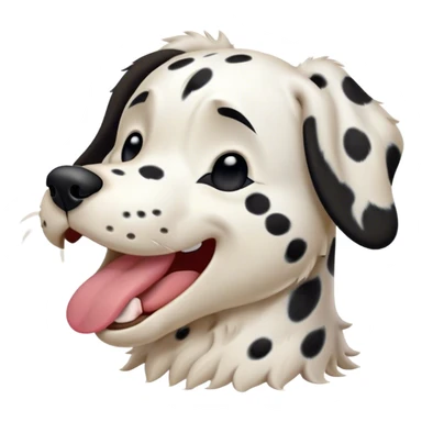 Cinematic Cute Yawning Spotted Dalmatian Portrait Emoji, Head tilted slightly with a dramatic, wide-open yawn, showcasing a smooth Fur of predominantly white with bold black patches, floppy ears slightly drooping, round eyes barely open in drowsy contentment, Simplified yet irresistibly adorable features, highly detailed, glowing with a soft, cozy glow, high shine, relaxed yet expressive, stylized with a touch of whimsy, bright and endearing, soft glowing outline, capturing the essence of a sleepy yet affectionate guardian, so drowsy it feels like it could stretch out of the screen and curl up for a nap! sticker