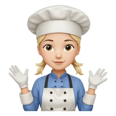 Young female pastry chef - single ponytail, apron, white chef's hat, wearing insulated gloves sticker
