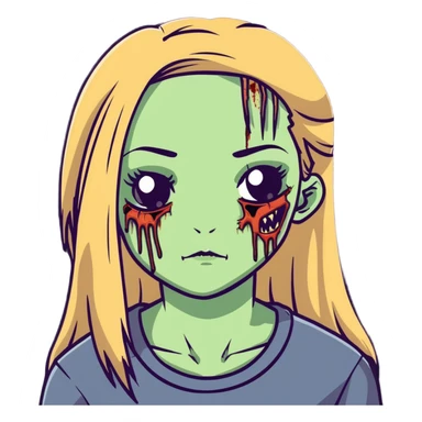 zombie girl with long straight dark blonde hair and beautiful eyelashes sticker