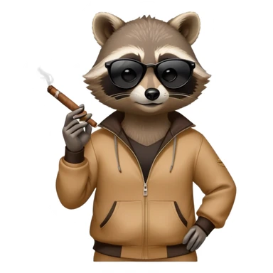 friendly anthropomorphised raccoon in a Sopranos-style mafia tracksuit, wearing dark sunglasses, holding a cigar, confident pose sticker