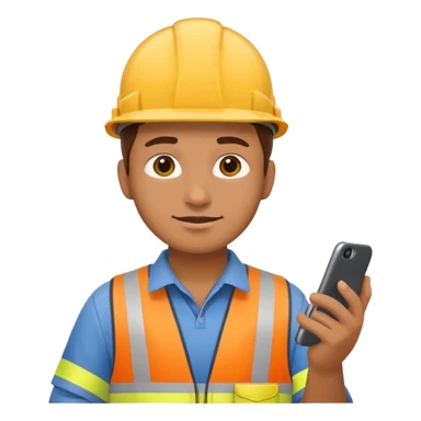 create an realistic emoji image of an construction worker typing on the phone sticker