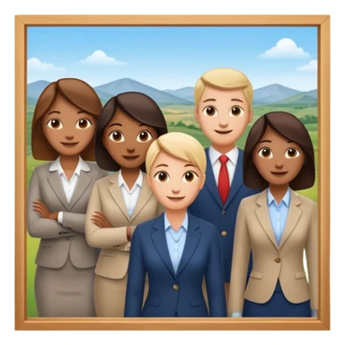 Employees of a startup company with a countryside view outside the window sticker