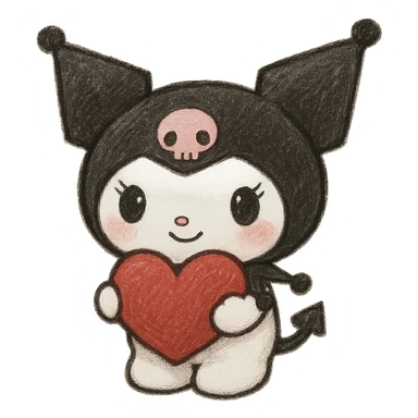 Kuromi character holding a heart, artistic style, no background sticker