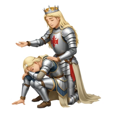 chevalier avec un genoux sur le sol comme pour saluer tete baise main baisse sa reine sticker