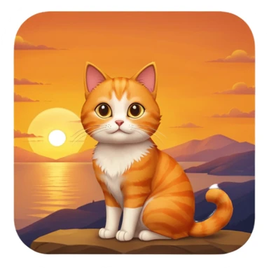 Cat Watching Sunset Scene sticker