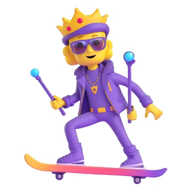 yellow guy showing off his fabulous outfit combining prince, alien, terminator, skater, skiier, and wizard elements, making a weird face, stylish and fabulous sticker