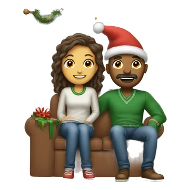 Draw a couple whose decorating room behind crismas sticker