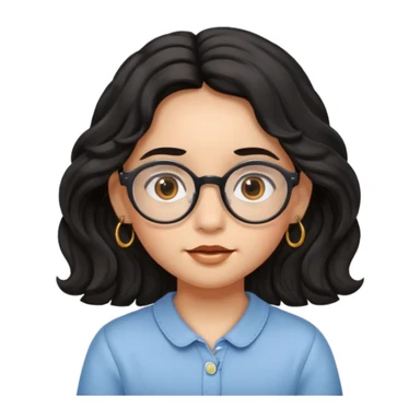 Black wavy long hair, oval glasses, brown eyes, sharp facial features, small lips, earrings, can you make me a child like this?  sticker