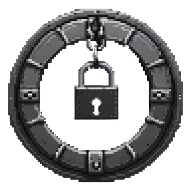 Chain and padlock securing a round submarine door or porthole sticker