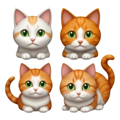 3 different coloured tiny short haired cats, including a dark grey and white cat with green eyes,and  a ginger and white with orange eyes and a brown tabby and white with hazel eyes sticker