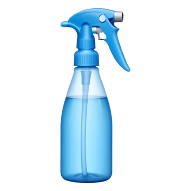 tall plastic spray bottle with curved grip and trigger nozzle, cool tones blue or white, freshness and cleanliness, sleek upright minimalist silhouette, no label, no foam, no extras, soft lighting, subtle shadows, emoji scale sticker